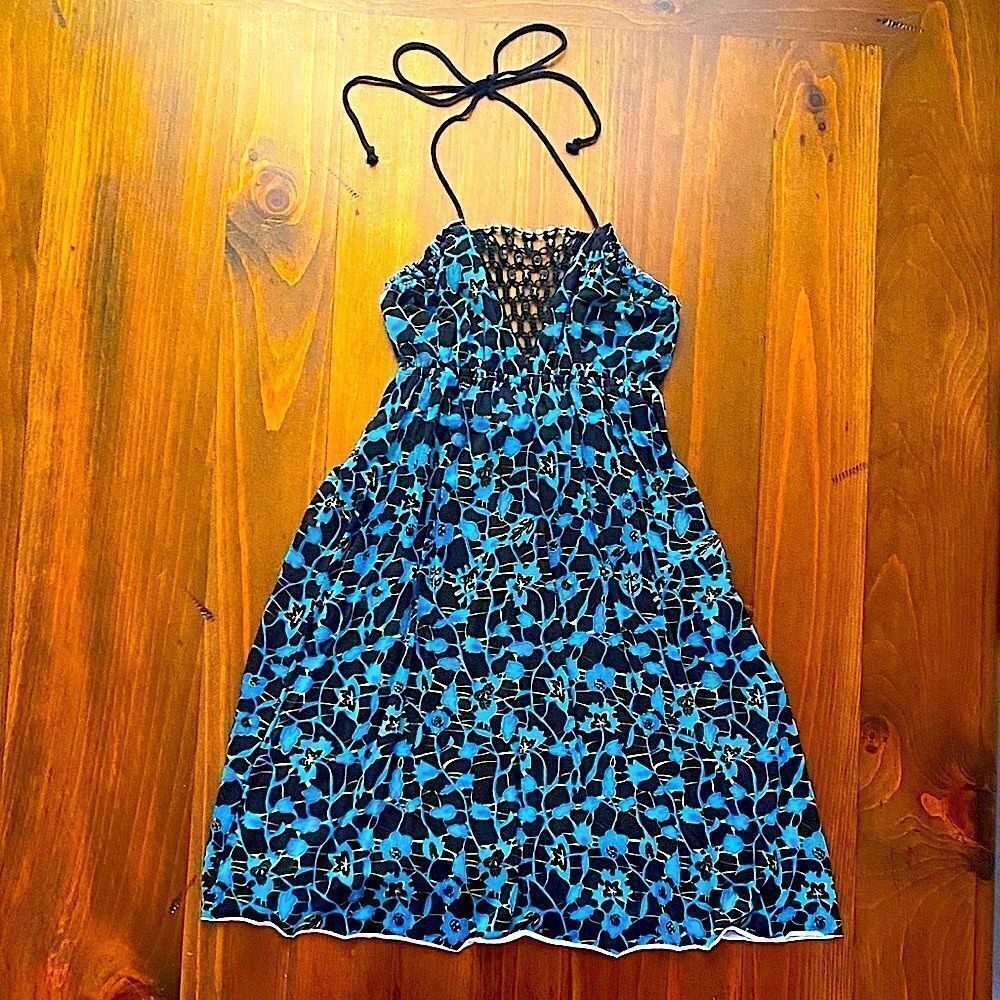 Free People Floral Beaded Front Halter Dress